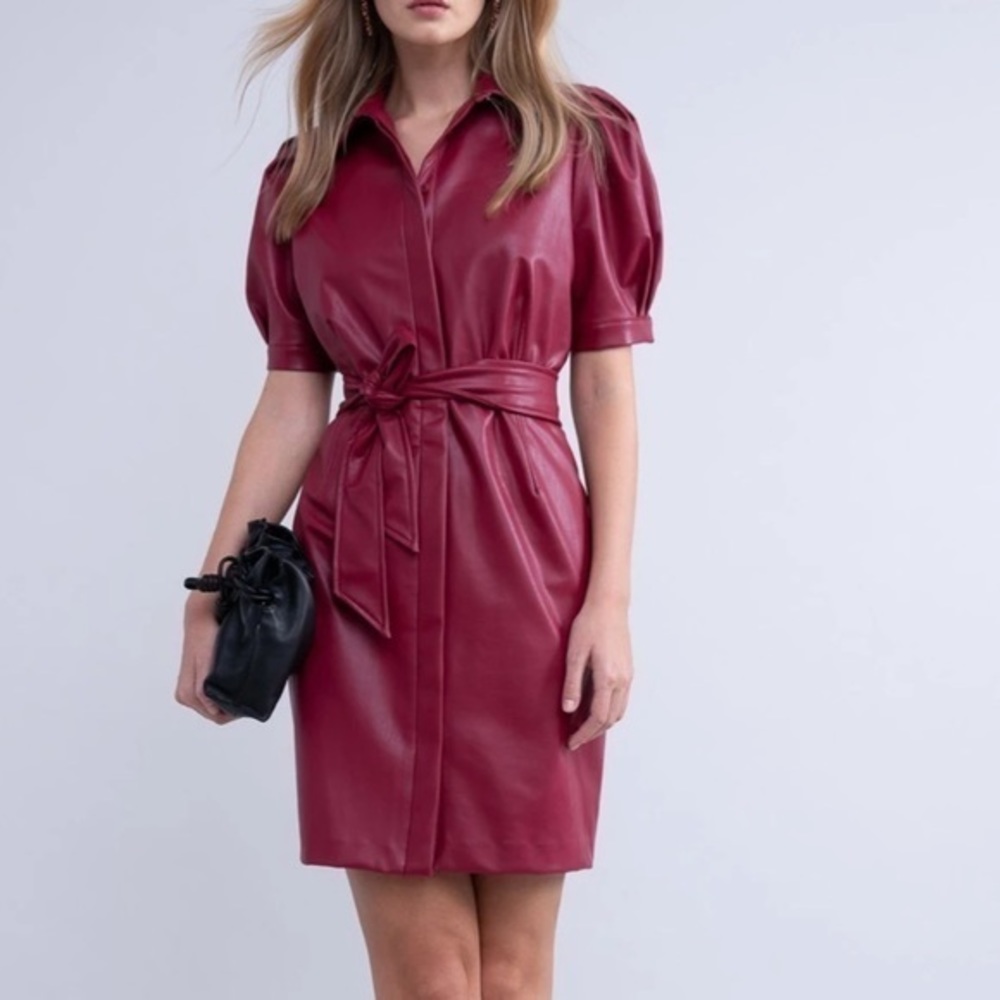 Rachel Parcell Puff Sleeve Vegan Leather Dress - Red